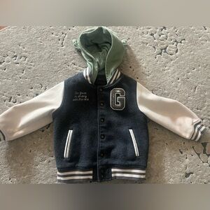 Gap starwars Navy and White Varsity Jacket with baby yoda Green Hood